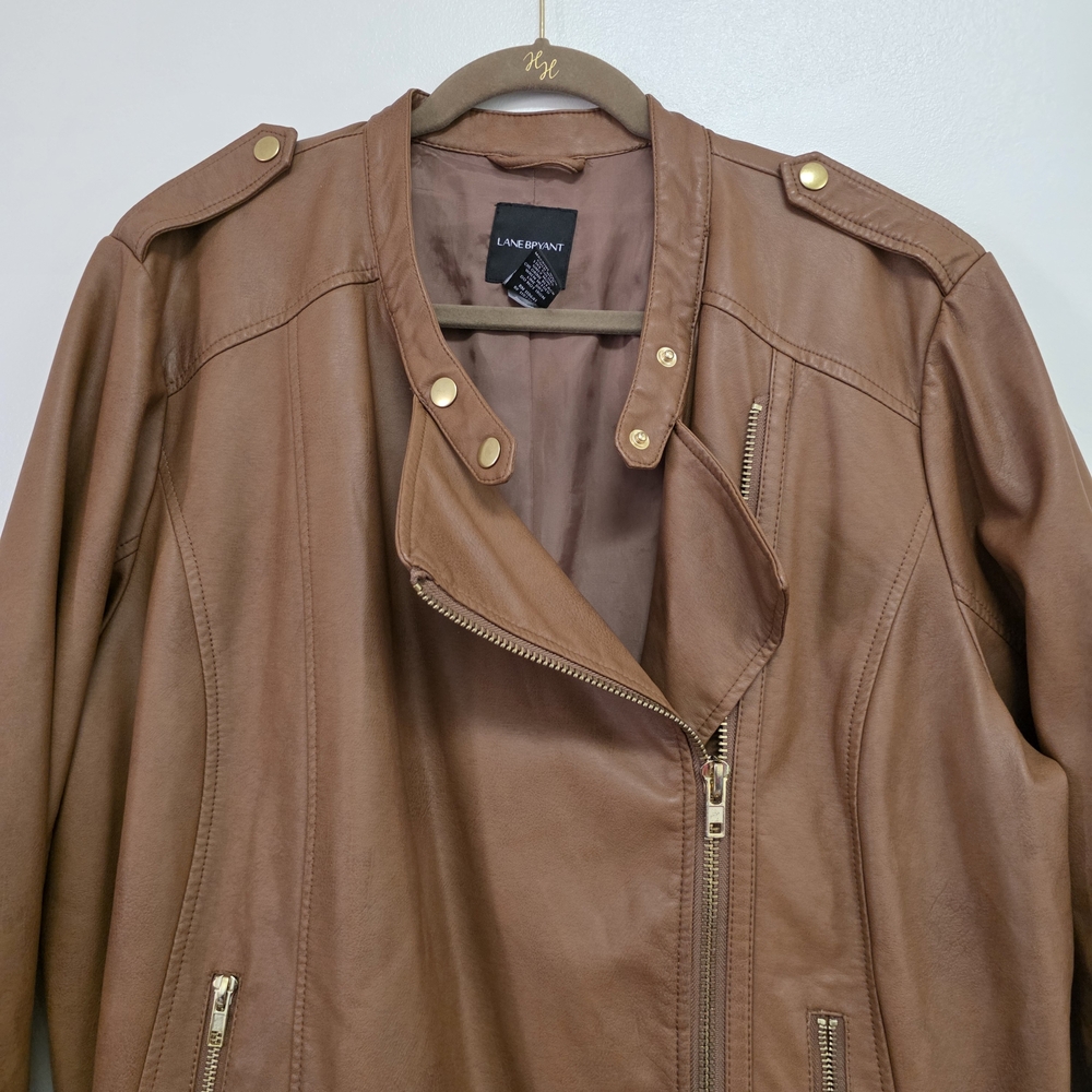Lane Bryant Penny Brown Faux Leather Jacket Size 22/24 - Picture 4 of 15